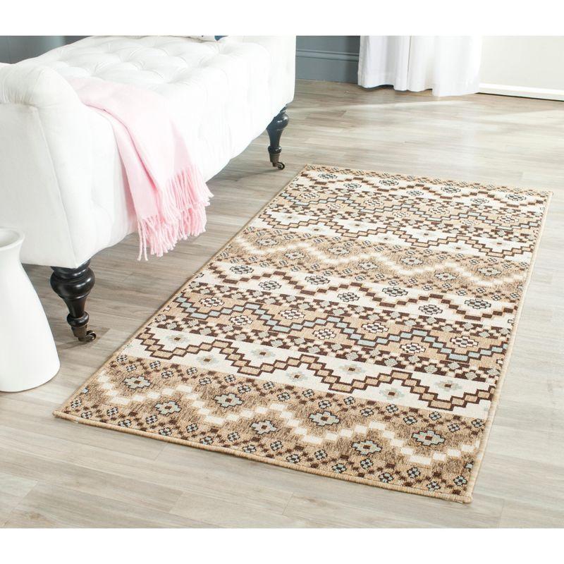 Easy Care Cream & Brown Floral Synthetic Indoor/Outdoor Rug