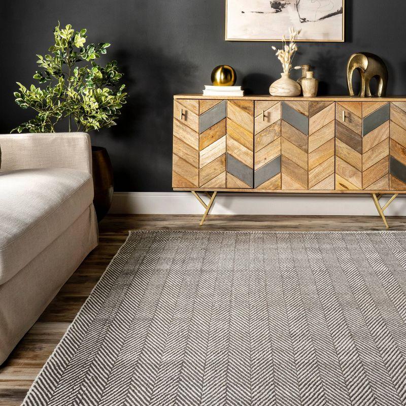 Handmade Gray Stripe Tufted Wool-Cotton Blend Rug