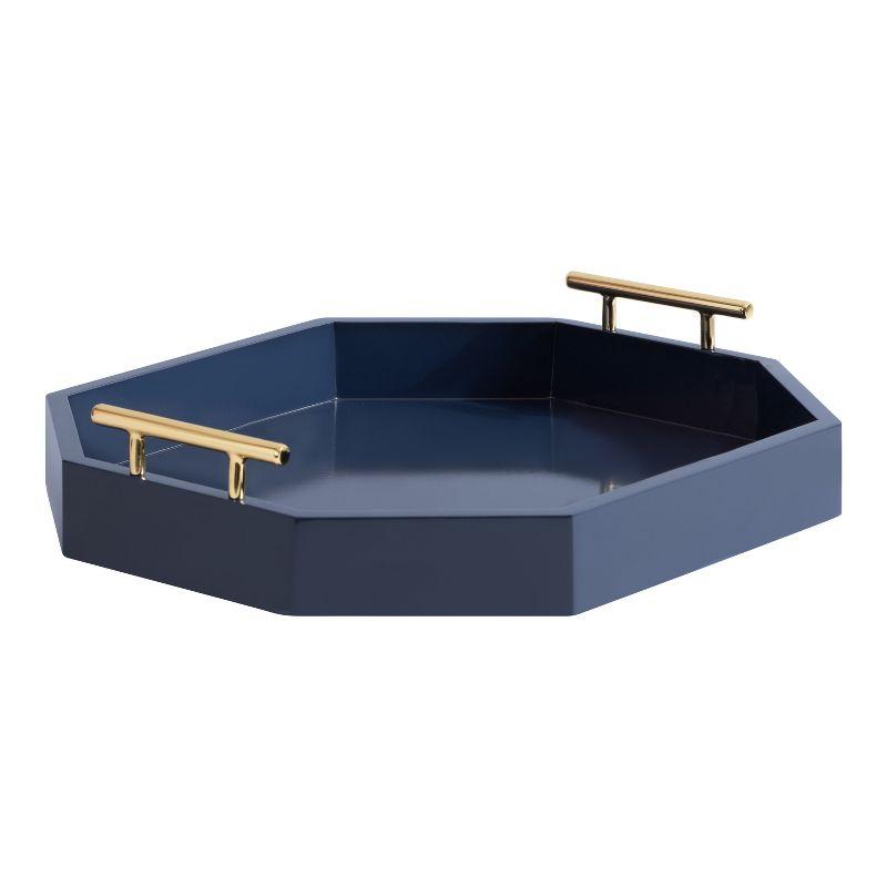 Navy Blue and Gold Wood Octagon Decorative Tray