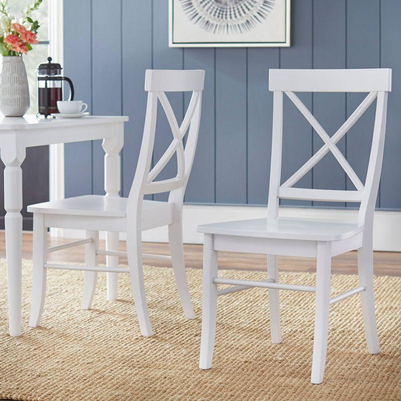 High Cross-Back Wooden Side Chair in White, Set of 2