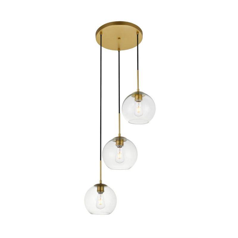 Elegant Lighting Baxter 3 Lights Brass Pendant With Clear Glass