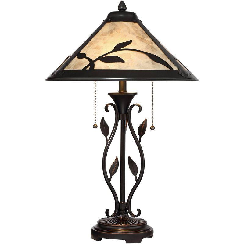 Franklin Iron Works Feuille Country Cottage Table Lamp 23 3/4" High Metal Openwork Leaf Mica Shade for Bedroom Living Room Bedside Nightstand Office