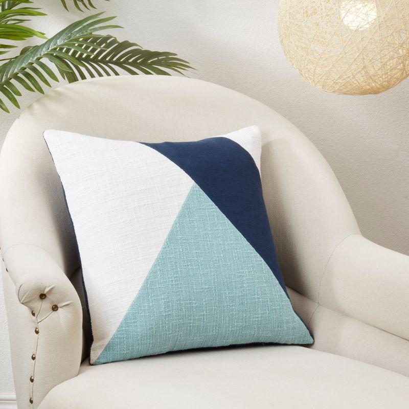 Aqua and Navy Geometric Cotton Throw Pillow Cover 20"