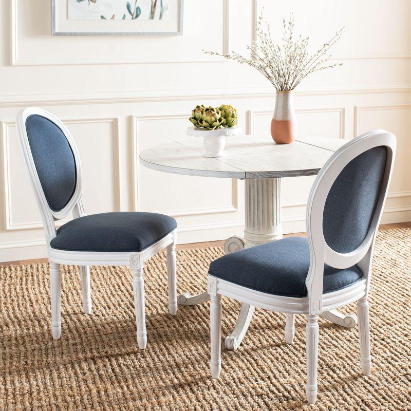 Provence Navy Linen and Wood Transitional Side Chair