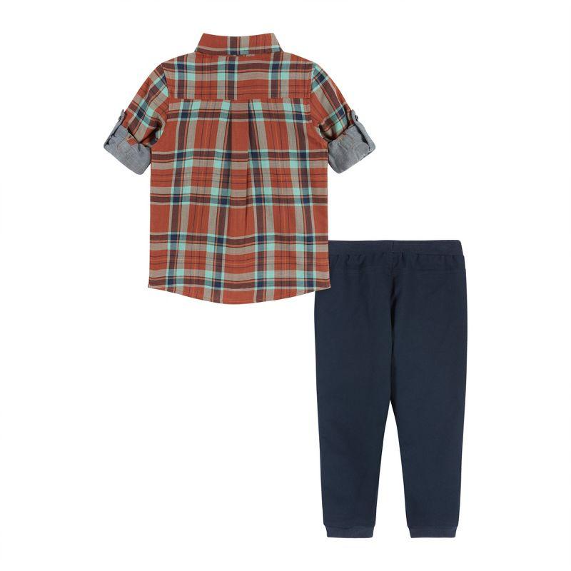Andy & Evan Toddler  Boys Rust Plaid Two-Faced Buttondown Set Brown, Size 2T.