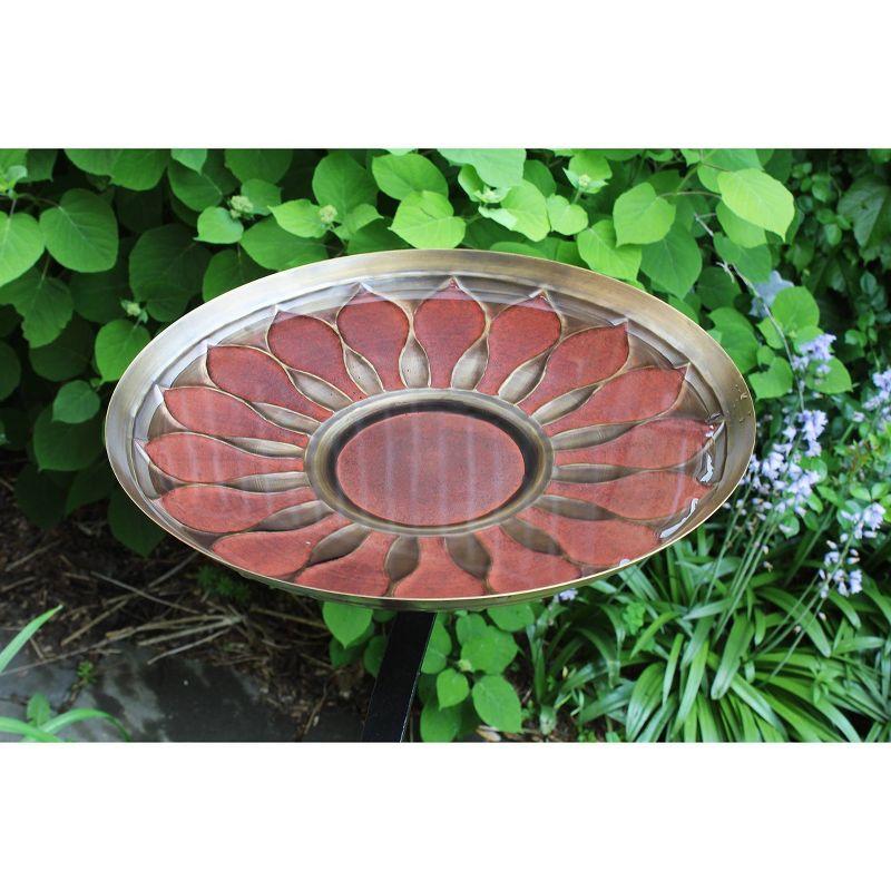 14" Wide Brass Red African Daisy Birdbath with Rail Mount Bracket Antique and Patina Finish - Achla Design