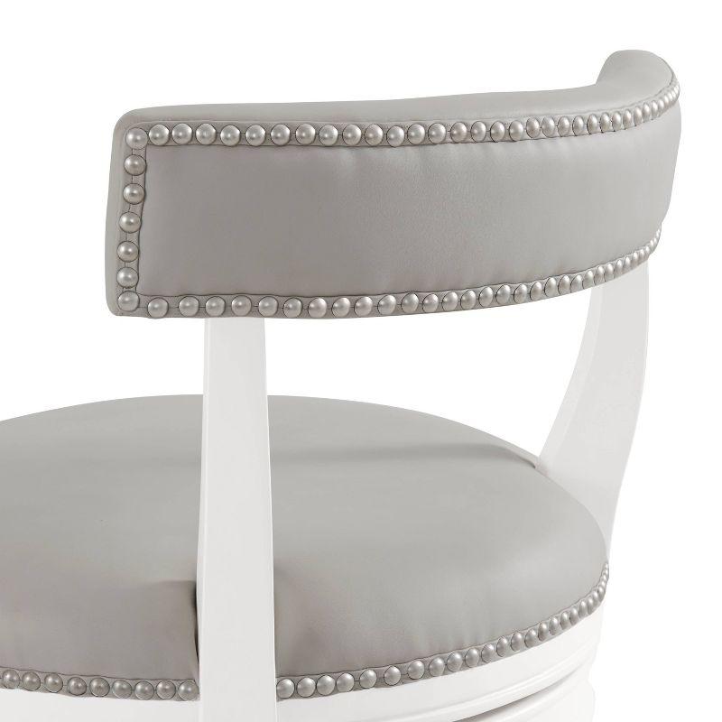 Hanover White and Gray Swivel Bar Height Stool with Faux Leather Seat