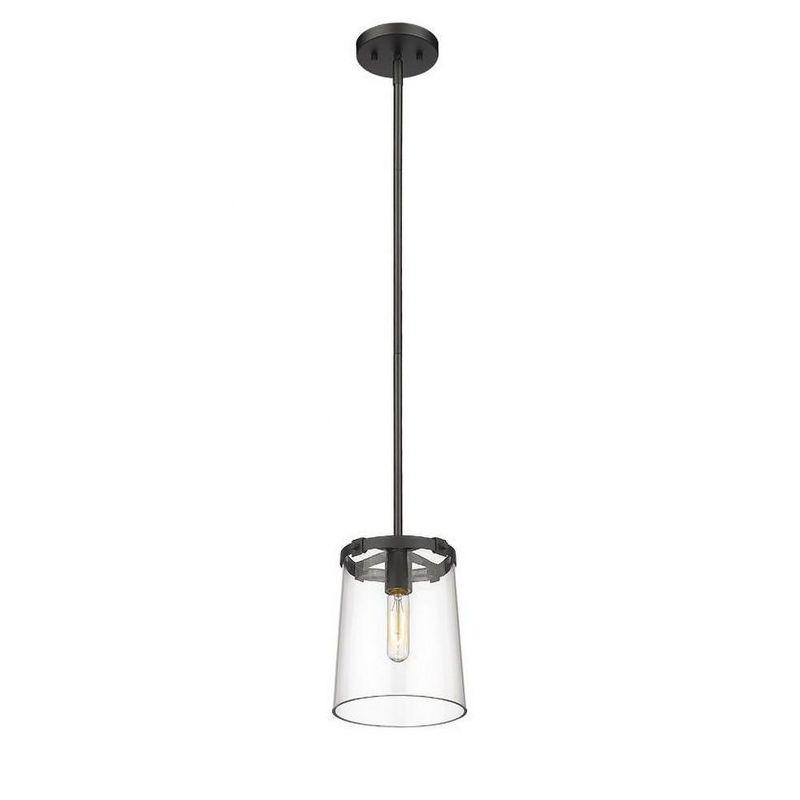 Transitional Matte Black Mini Pendant with Tapered Glass Shade