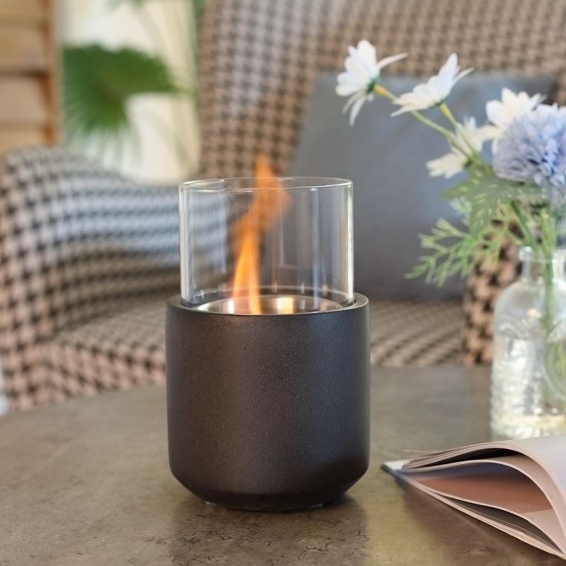 HOMCOM Tabletop Fireplace, Mini Concrete Ethanol Fire Bowl with Lid, Burns up with Liquid Alcohol and Solid Tablet Alcohol