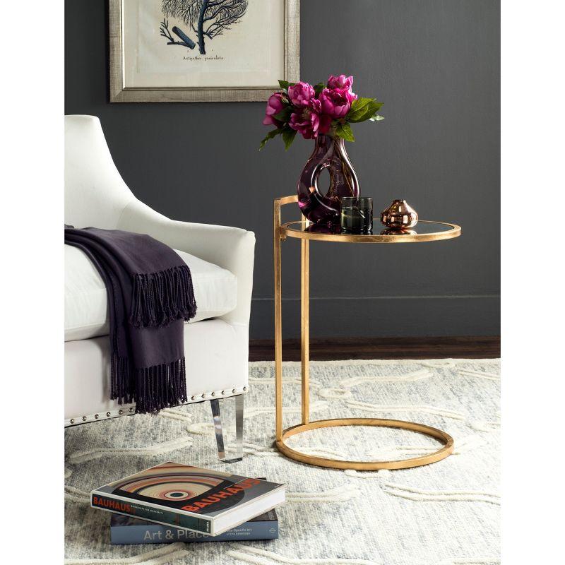Calvin Round Gold Leaf End Table - Gold/Mirror - Safavieh.