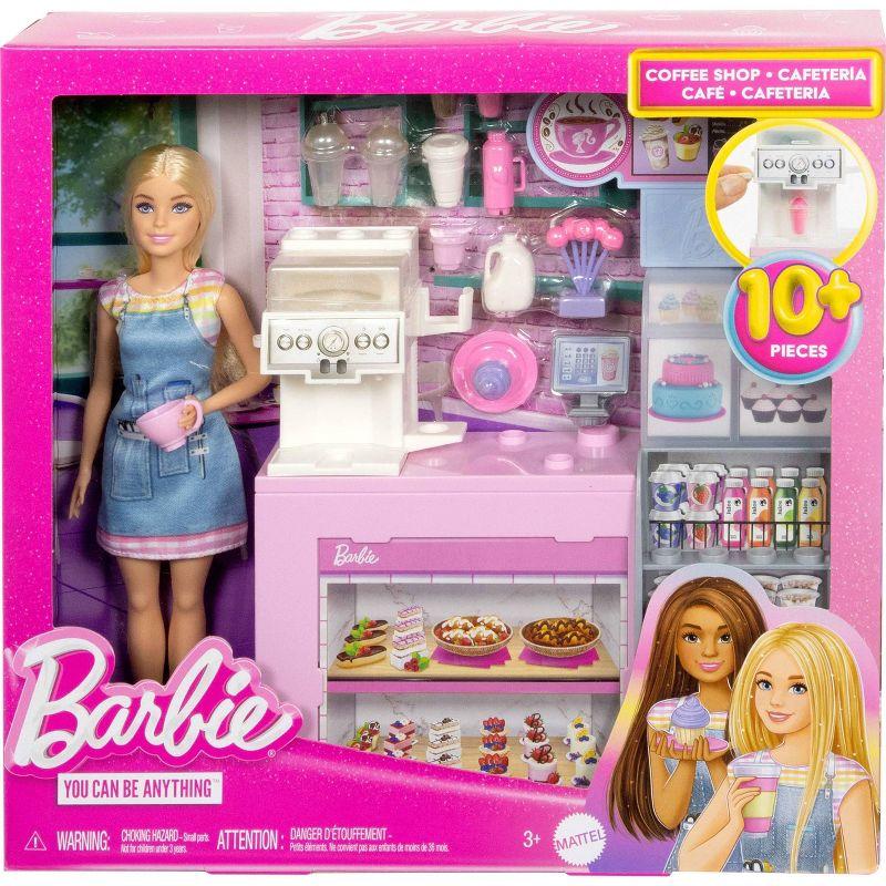 Barbie Coffee Shop Playset with Blonde Barista Doll with Working Coffee Maker & Accessories