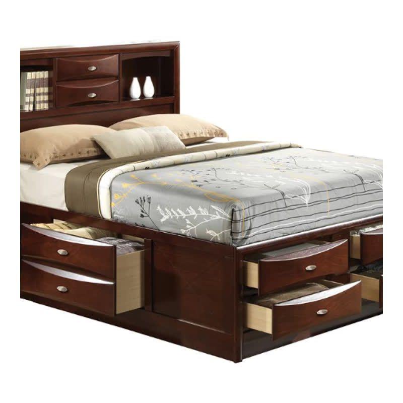 Ireland 91" Queen Bed Espresso - Acme Furniture: Brushed Nickel Hardware, Platform Storage, Microfiber Upholstery