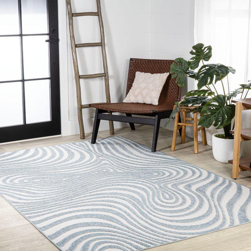 Scandinavian Groovy Stripes Light Blue/Ivory Washable Rug 5' x 8'