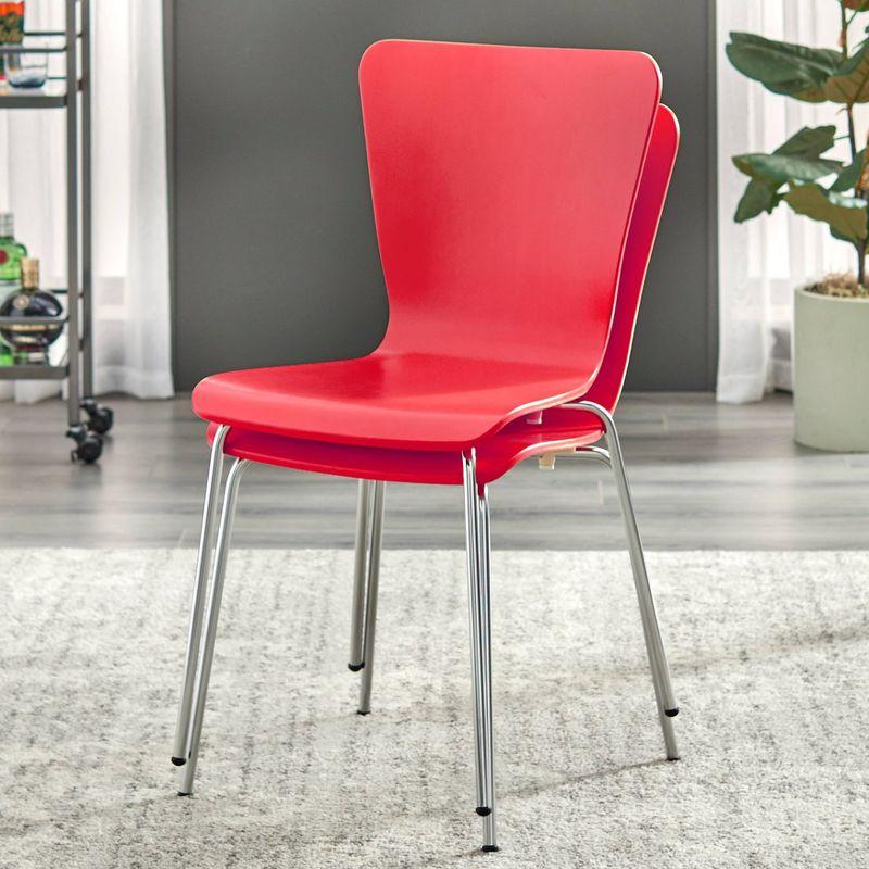 Set of 2 Pisa Modern Bentwood Dining Chairs Red - Buylateral: Chrome Legs, Stackable, 200 lbs Capacity