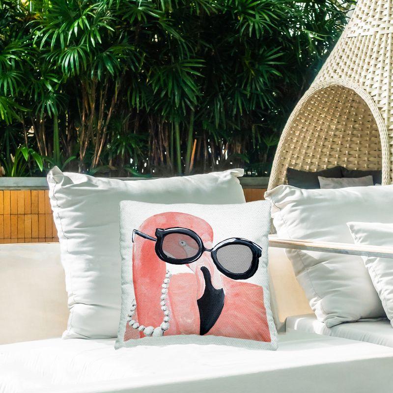 Glam Pink Flamingo Outdoor Printed Pillow 18 x 18