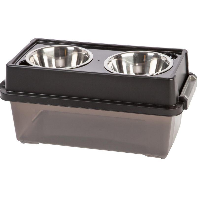 Black Elevated Dog Feeder with Airtight Storage and Stainless Steel Bowls