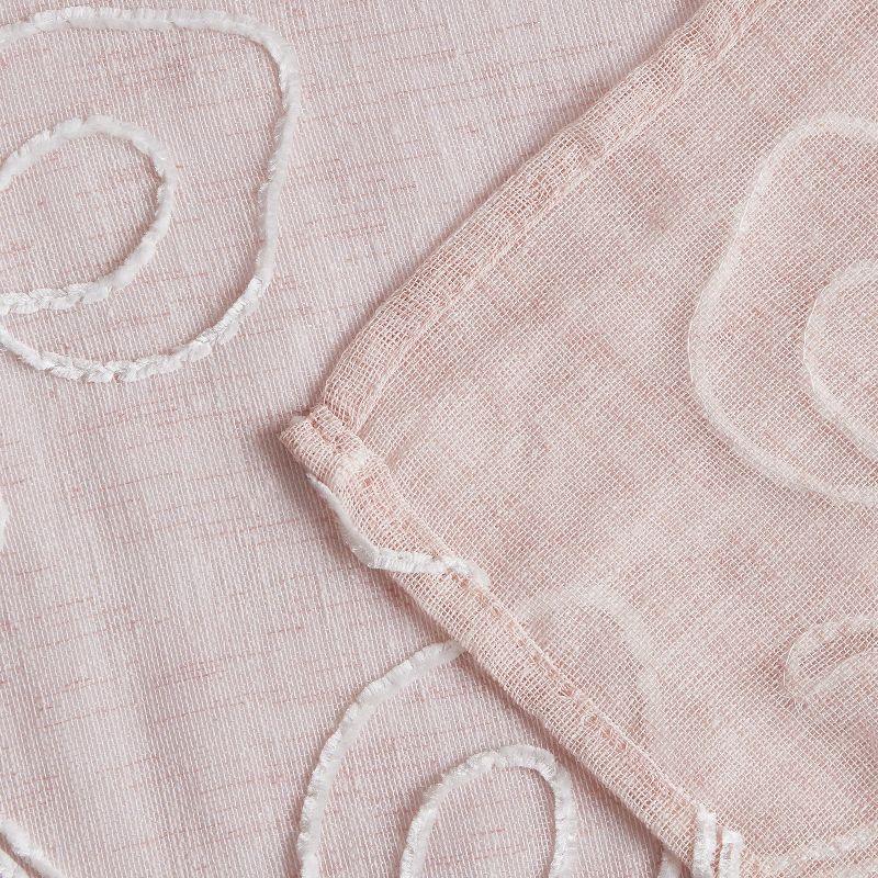 Dainty Home Stella 3D Floral Chenille Embroidered Linen Textured Shower Curtain - Blush