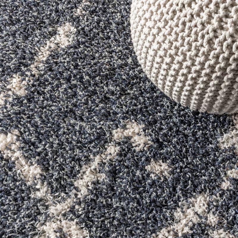 3'x5' Mercer Shag Plush Tassel Moroccan Geometric Trellis Area Rug, Denim/Cream - JONATHAN Y