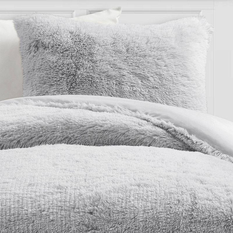 Light Gray Faux Fur Full Comforter Set with Shams