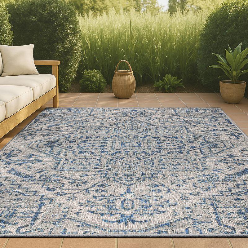 5'x8' Estrella Bohemian Medallion Textured Weave Indoor/Outdoor Area Rug, Navy/Gray - JONATHAN Y