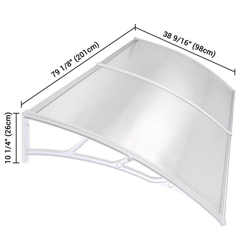 Yescom 80"x40" Door Window Awning Whole One-piece Polycarbonate UV30+ Outdoor Rain Snow Protection Transparent White White Board & White Bracket