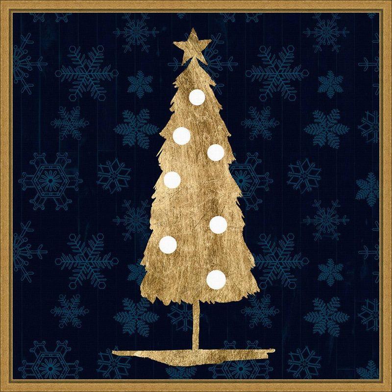 Amanti Art 22"x22" Blue and Tan Sophisticated Christmas II by Grace Popp Framed Canvas Wall Art Print