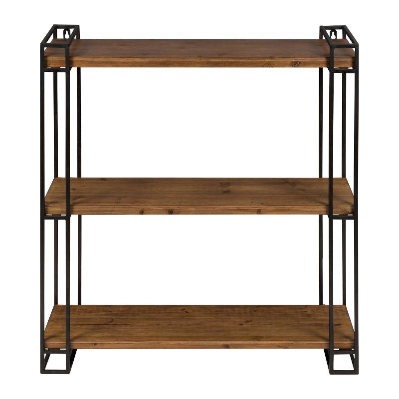 Rustic Black Metal and Wood 26''x30.5'' Floating Wall Shelf