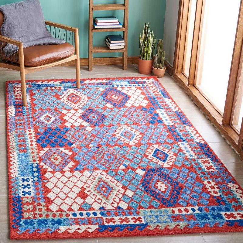 Aspen Blue and Red Handmade Wool Geometric Rug