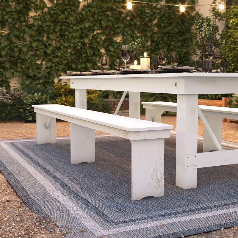 Flash Furniture HERCULES Series 8' x 12" Antique Rustic Solid White Pine Folding Farm Bench with 3 Legs