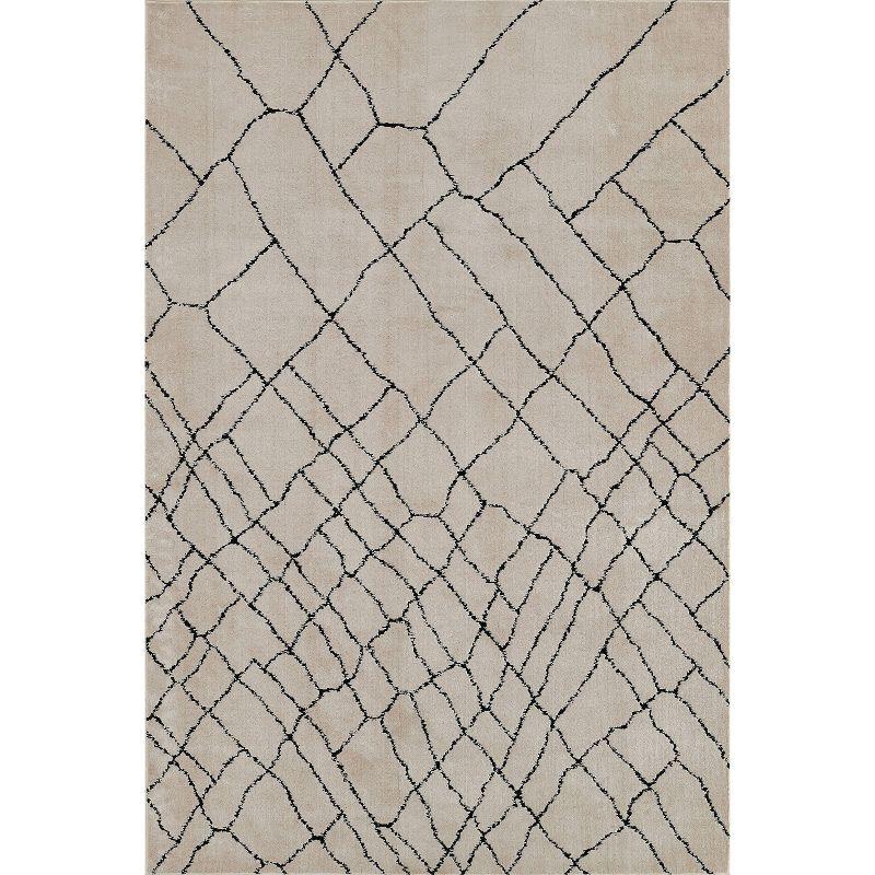 Ivory and Black Rectangular Synthetic Area Rug, 2' x 3'