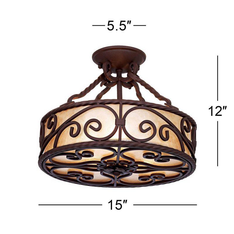 Rustic Bronze Drum Semi-Flush Mount Ceiling Light