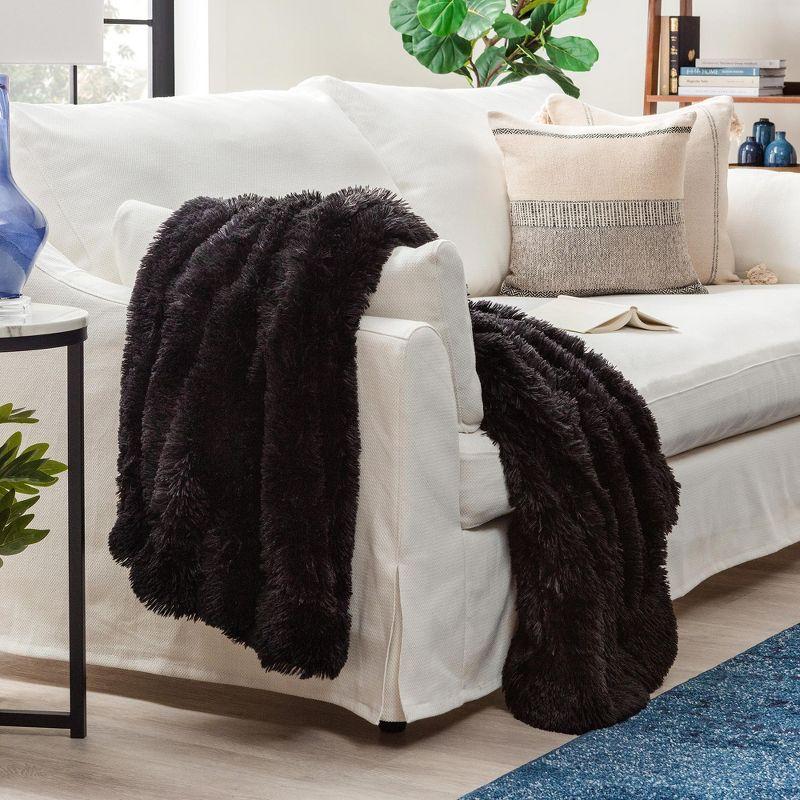 Chanasya Solid Faux Long Fur Fuzzy Throw Blanket