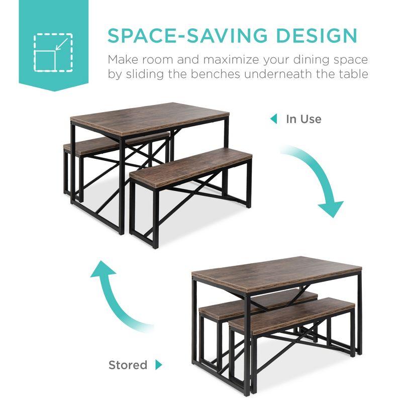 Best Choice Products 45.5in 3-Piece Bench Style Dining Furniture Set, 4-Person Dinette w/ 2 Benches, Table