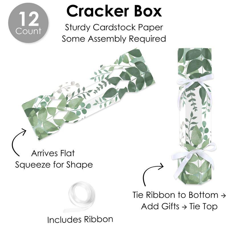 Green Botanical DIY Cracker Boxes with Satin Ribbon, Set of 12