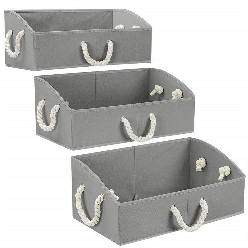 Gray Fabric Collapsible Under Bed Storage Box with Rope Handles