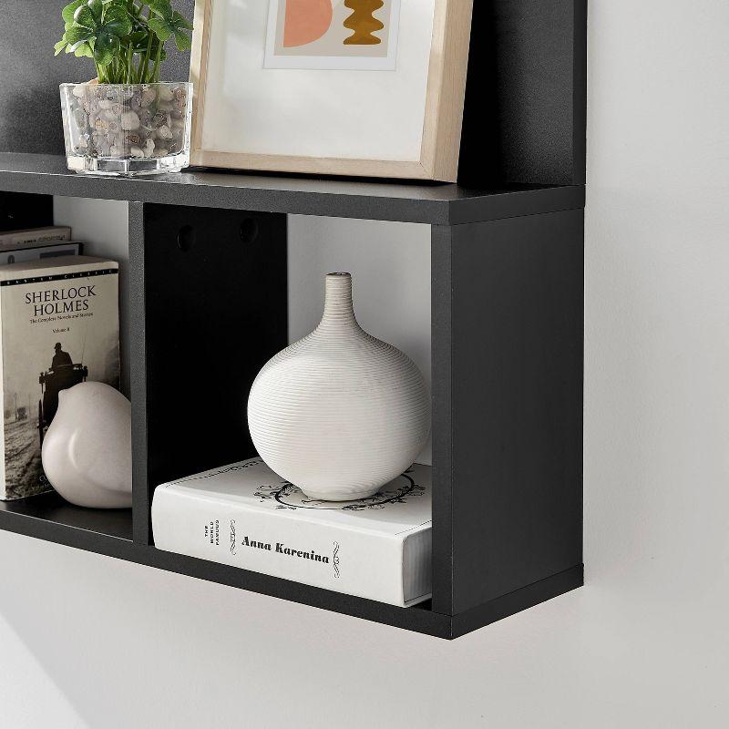 Danya B. 31.5" x 15.7" Modern 3 Cube Floating Wall Shelf with Display Ledge Black: Mid-Century Style, MDF & Iron