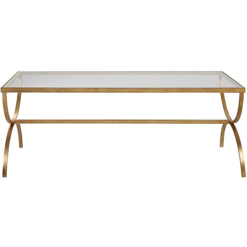 Crescent 48" Gold Metal and Glass Rectangular Coffee Table