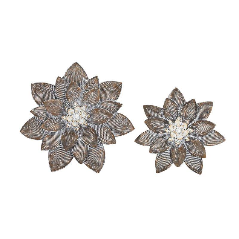 Set of 2 Brown Metal Botanical Wall Flowers