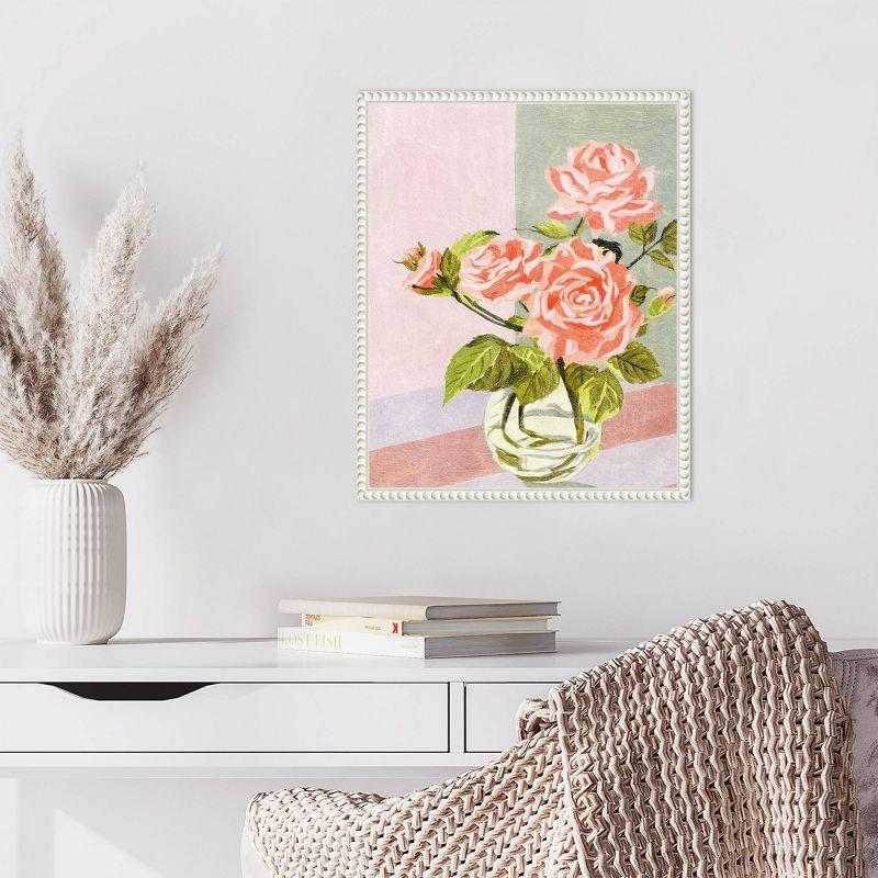 Douces Roses I Pink and Green Floral Canvas Print with White Frame