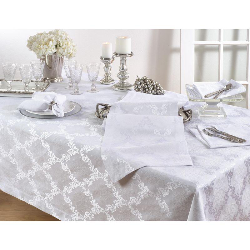 Saro Lifestyle Damask Sheen Table Runner, White, 15" x 54"