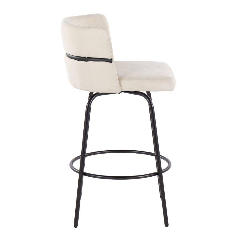 LumiSource Set of 2 Cinch-Claire Counter Height Barstools Black/Cream: Upholstered Swivel Seats, Metal Frame