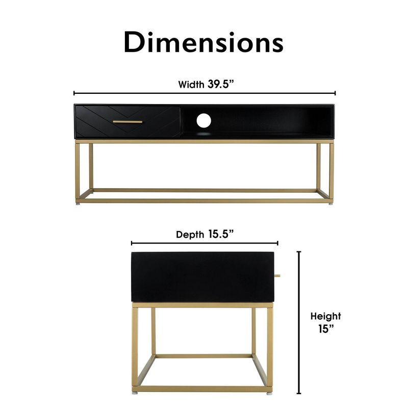 Tommy Hilfiger Tommy Hilfiger Ellias Modern TV Console Stand with 1 Drawer, Glossy Black Top, Golden Metal Frame