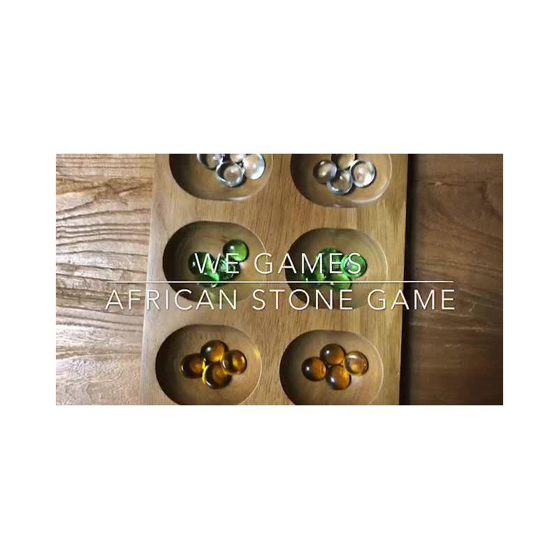 Solid Wood Mancala Board Game with Walnut Stain and Glass Pieces