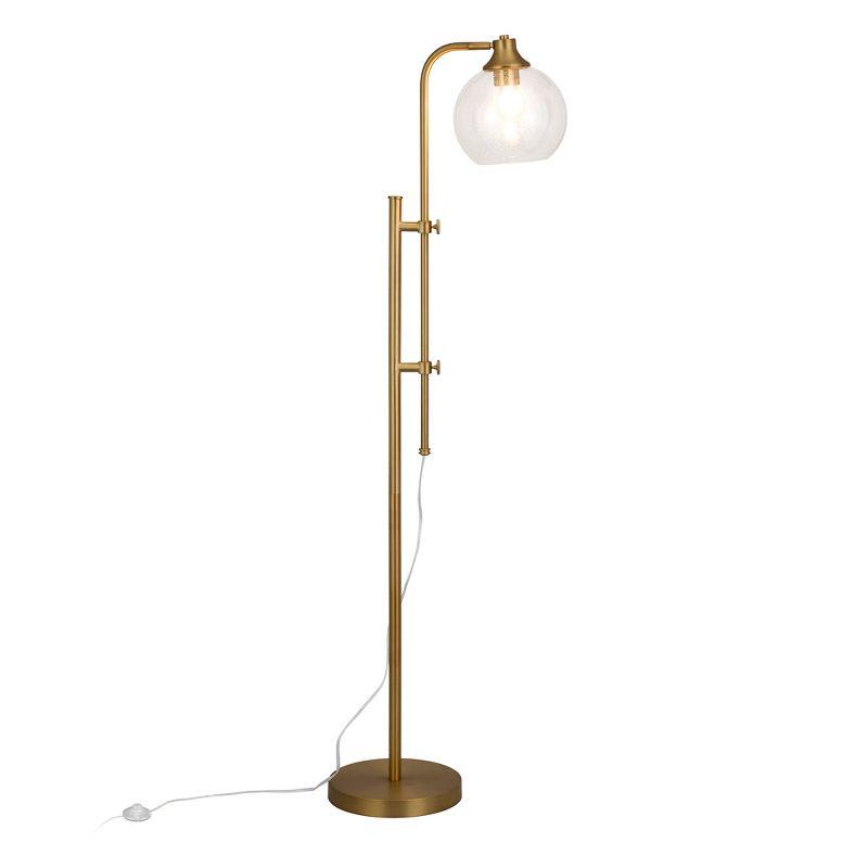 Gold Adjustable Industrial Floor Lamp with Glass Globe Shade