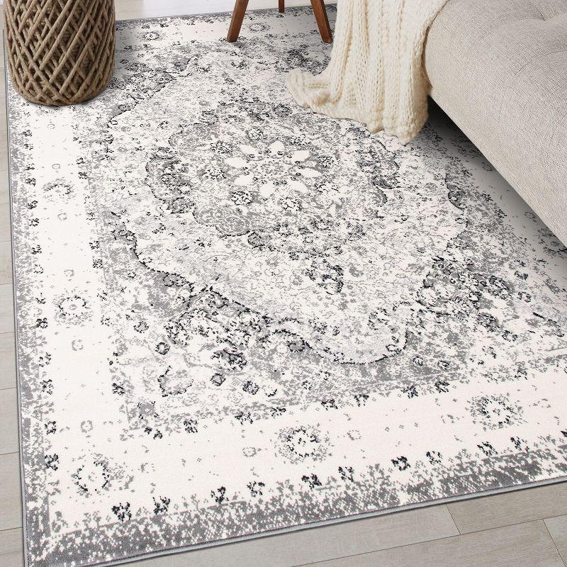World Rug Gallery Vintage Oriental Distressed Medallion Gray 3'3" x 5' Area Rug:  Stain-Resistant,  Low Pile,  Pet Friendly