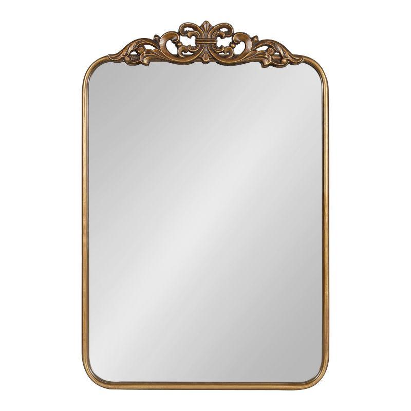 Gold Ornate Rectangular Wall Mirror with Crown Accent