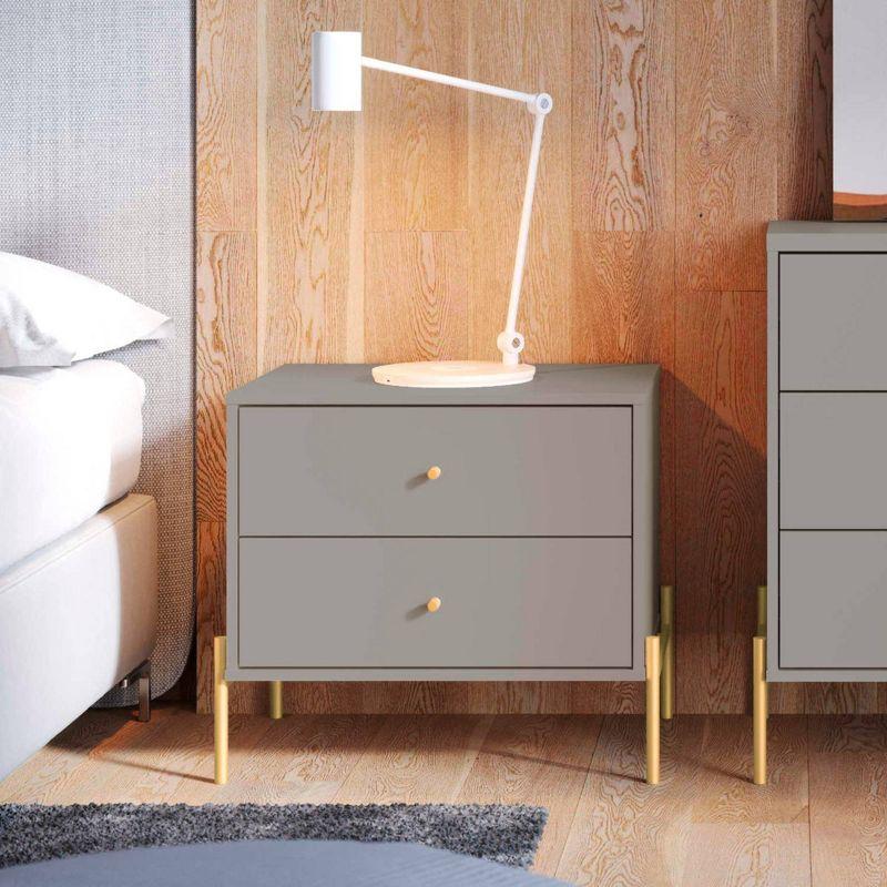 Jasper Grey 2-Drawer Nightstand with Gold Accents