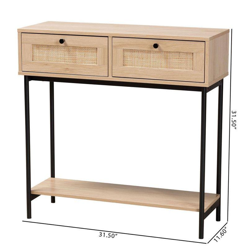 Sherwin 2 Drawer Console Table with Woven Rattan Accent Light Brown/Black - Baxton Studio:Entryway Storage
