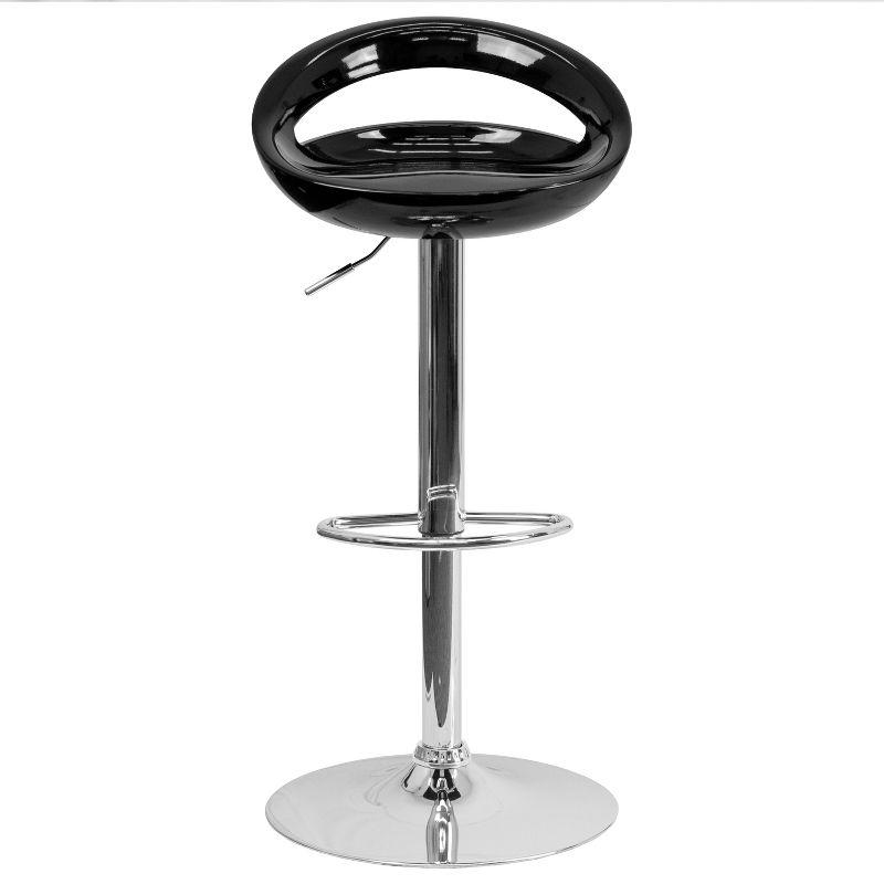 Flash Furniture Contemporary Black Plastic Adjustable Height Barstool with Rounded Cutout Back and Chrome Base