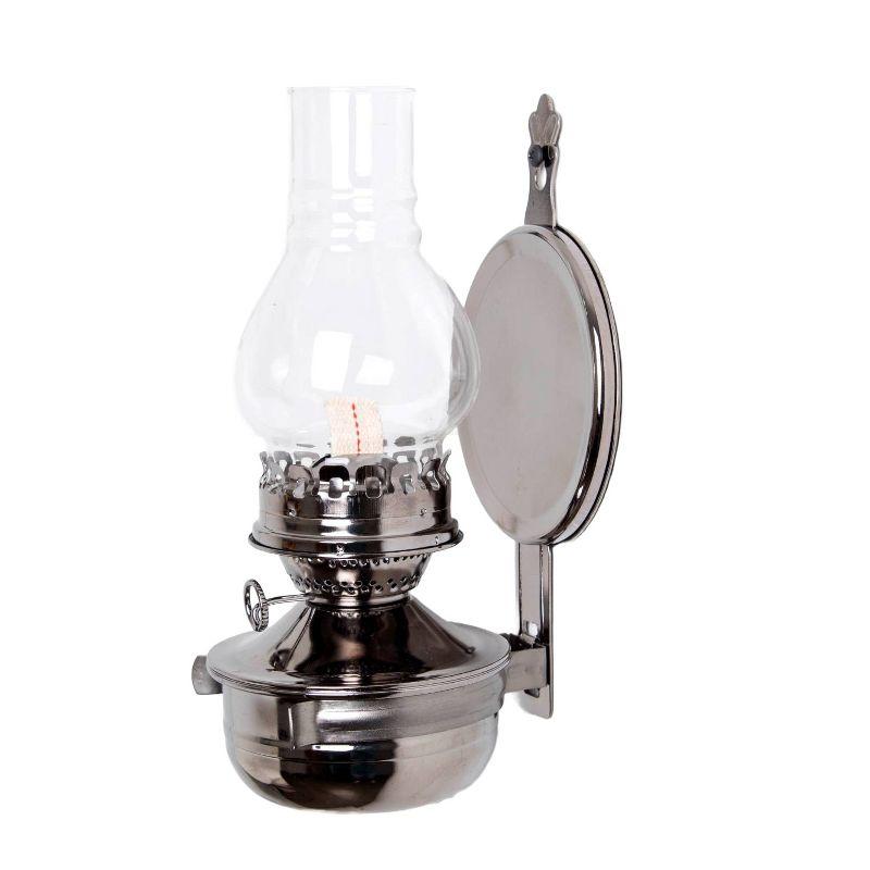 Pewter Wall Mount Oil Lamp with Clear Glass Chimney